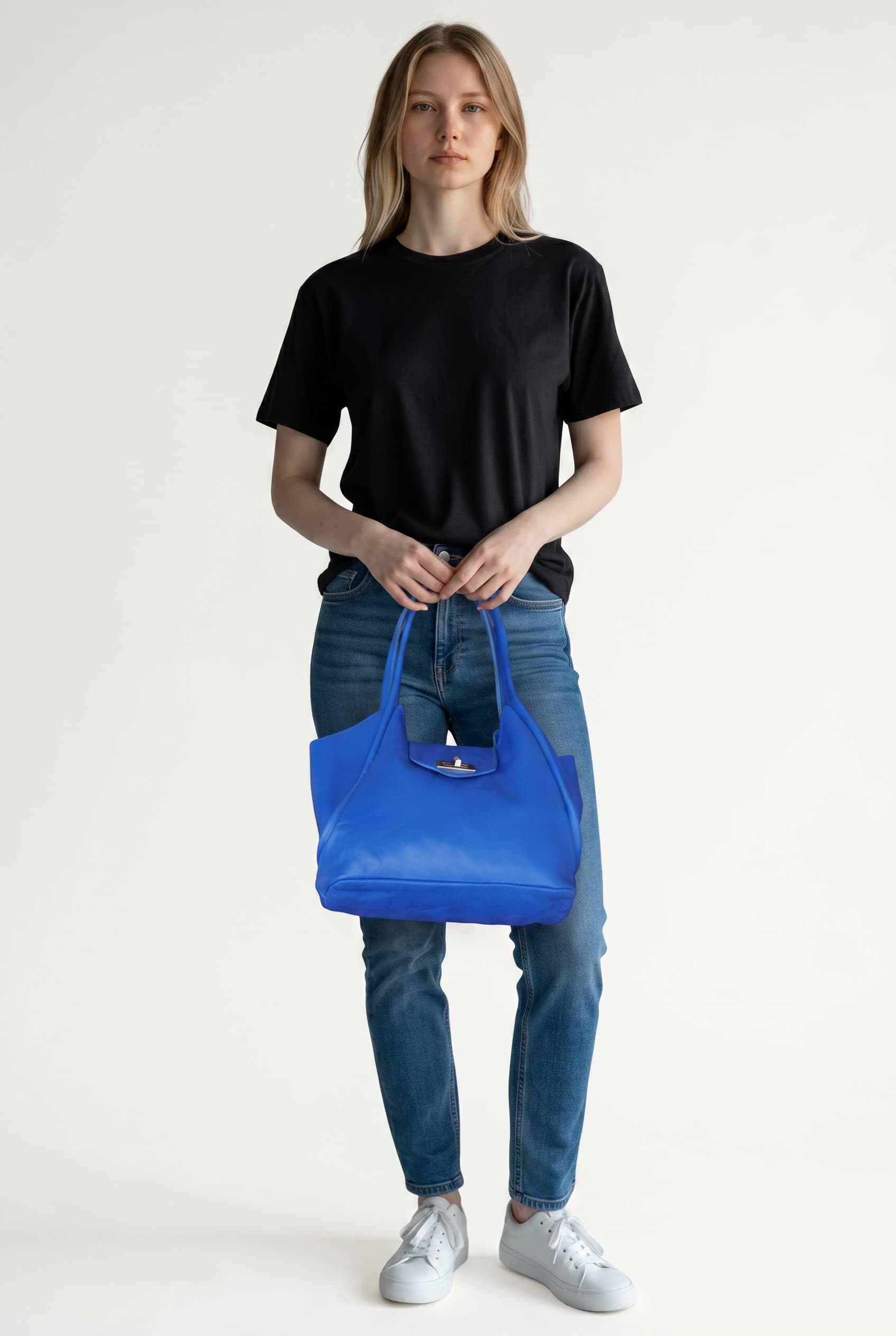 Azure Blue Leather Tote