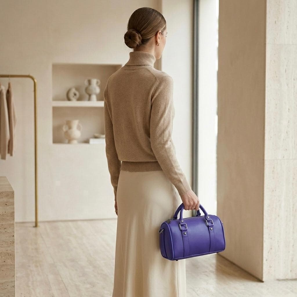 Sapphire Elegance Leather Barrel Bag