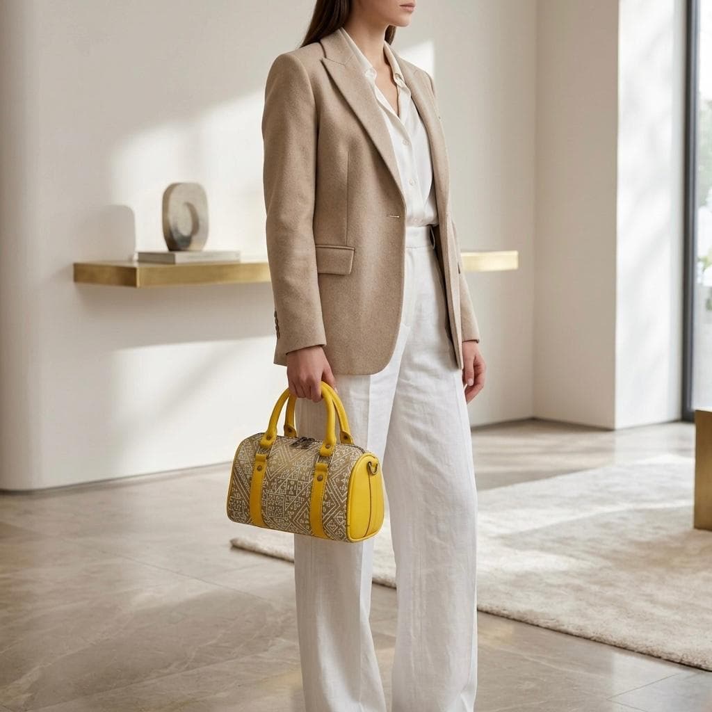 Golden Radiance Patterned Barrel Bag