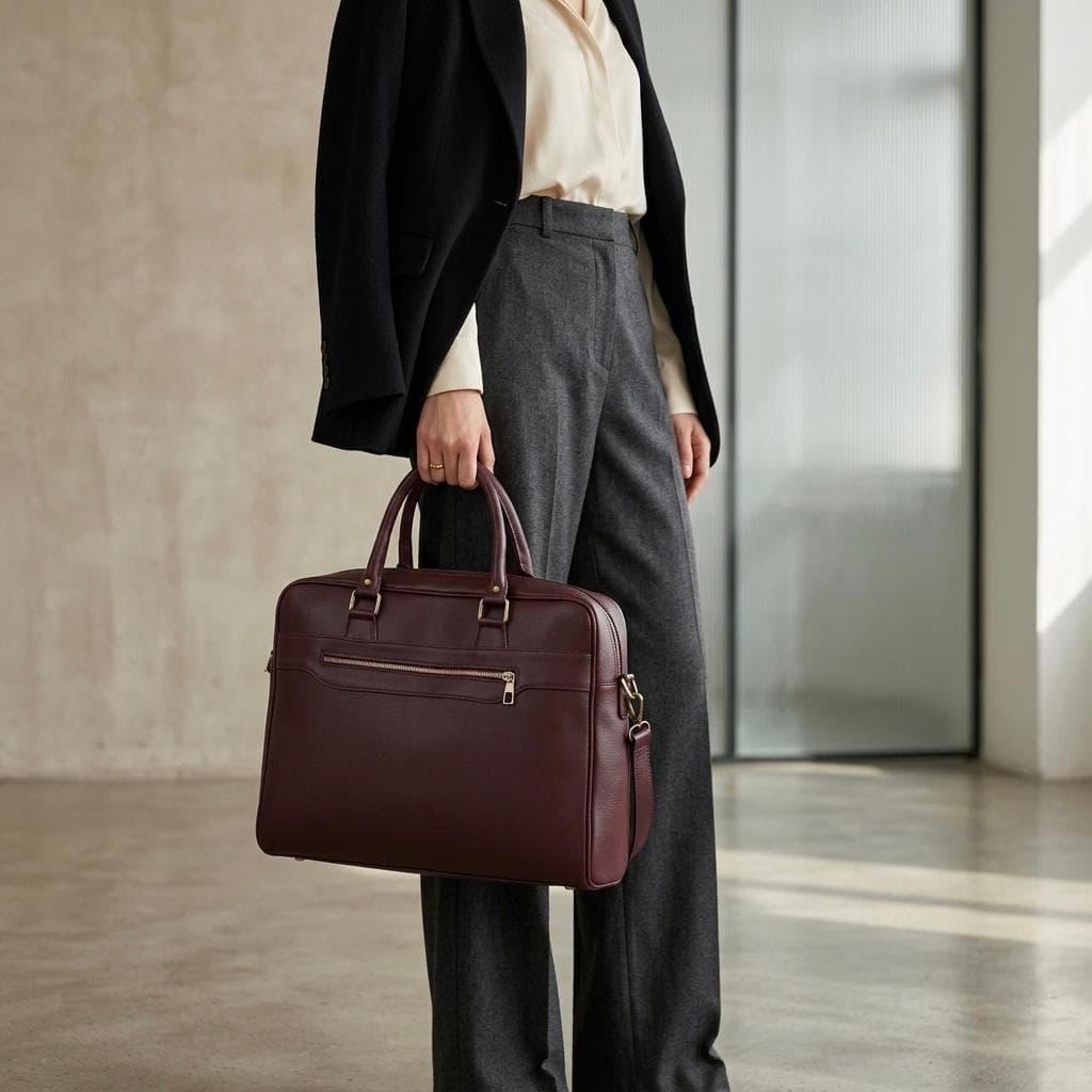 Maroon Classic Leather Briefcase
