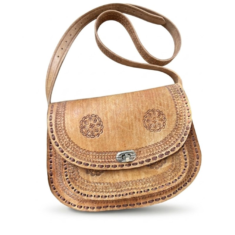 Handmade Leather Crossbody Bag - Bohemian Tooled Shoulder Pu