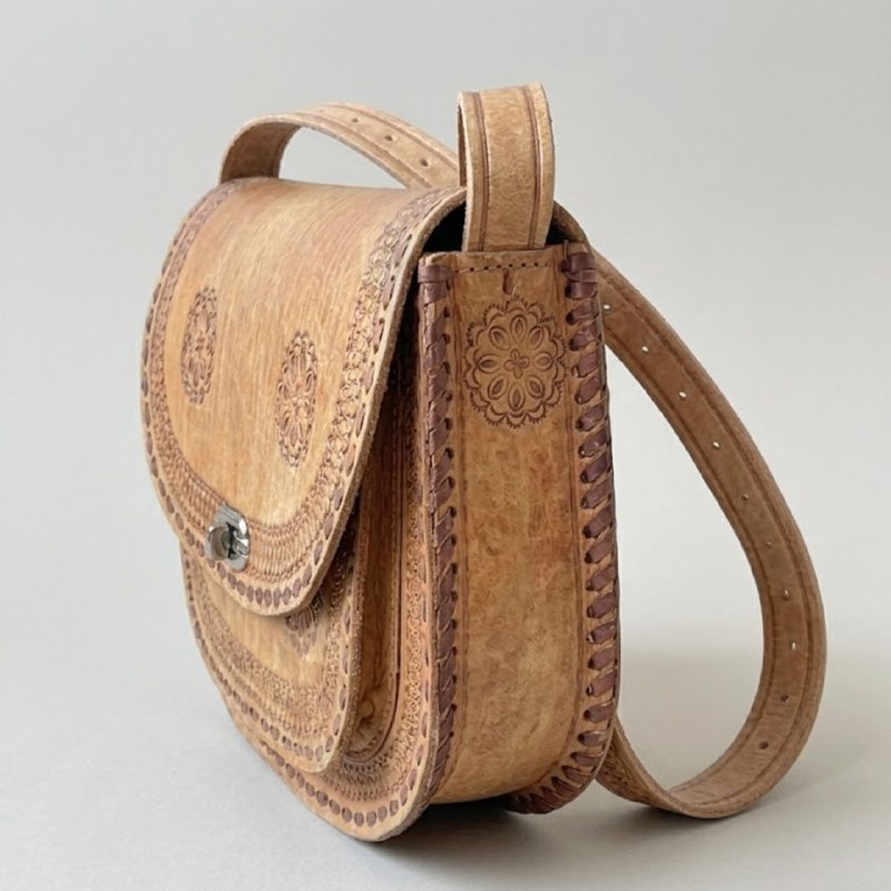 Handmade Leather Crossbody Bag - Bohemian Tooled Shoulder Pu